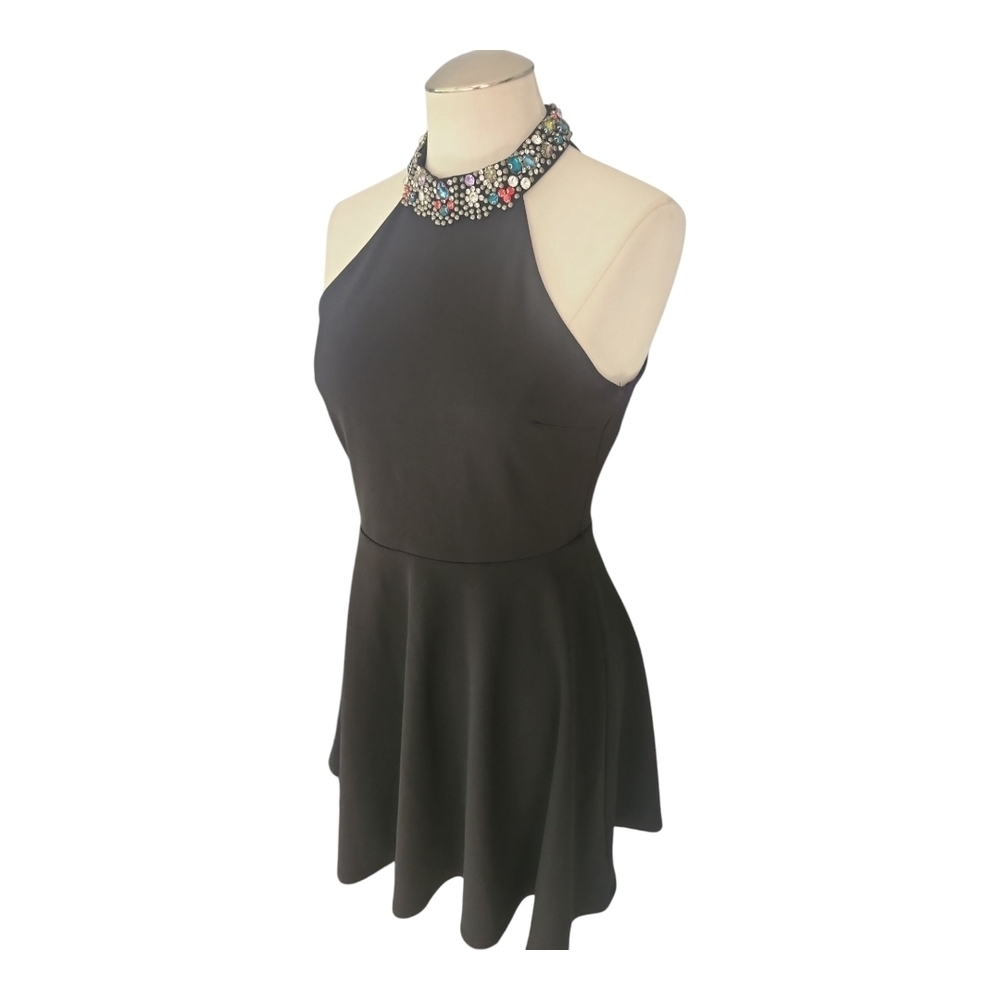 Lulus Black Halter Dress Embellished Neckline Fit Flare Sz S - Picture 7 of 12